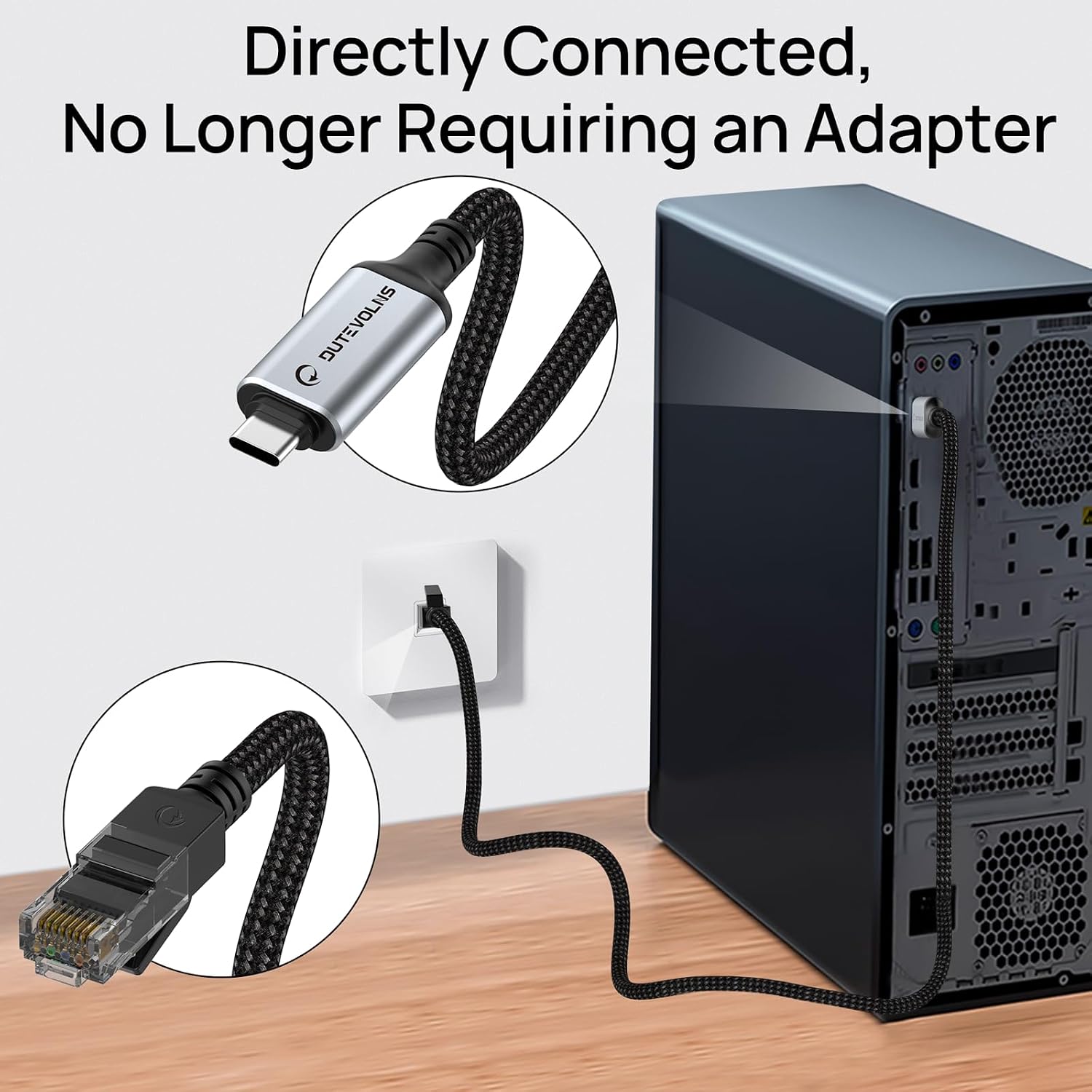 Detalle de Dutevolns Câble USB-C vers RJ45 1,5 m — Ethernet Gigabit 📡