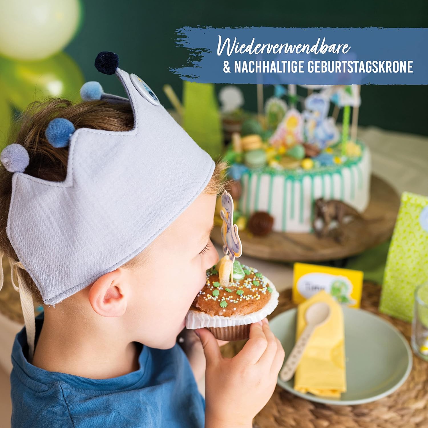 Thumbnail 2 de Papierdrachen Musselin-Geburtstagskrone mit Zahlen (1–8) – Geburtstags-Partyhut für Kinder