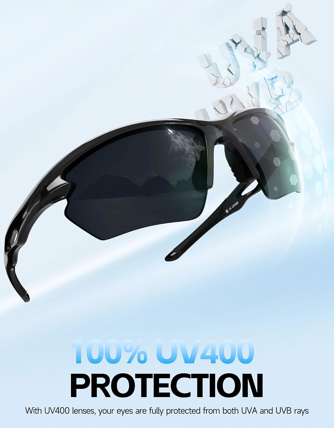 Detalle de BONDDI Fahrradbrille: Polareisierte Sportsonnenbrille mit unzerbrechlichem TR90-Rahmen