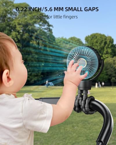 Detalle de KIDEE Ventilator Kinderwagen – Tragbarer Ventilator mit LED-Display, 3 Stufen, USB-Aufladung, Tiefschwarz