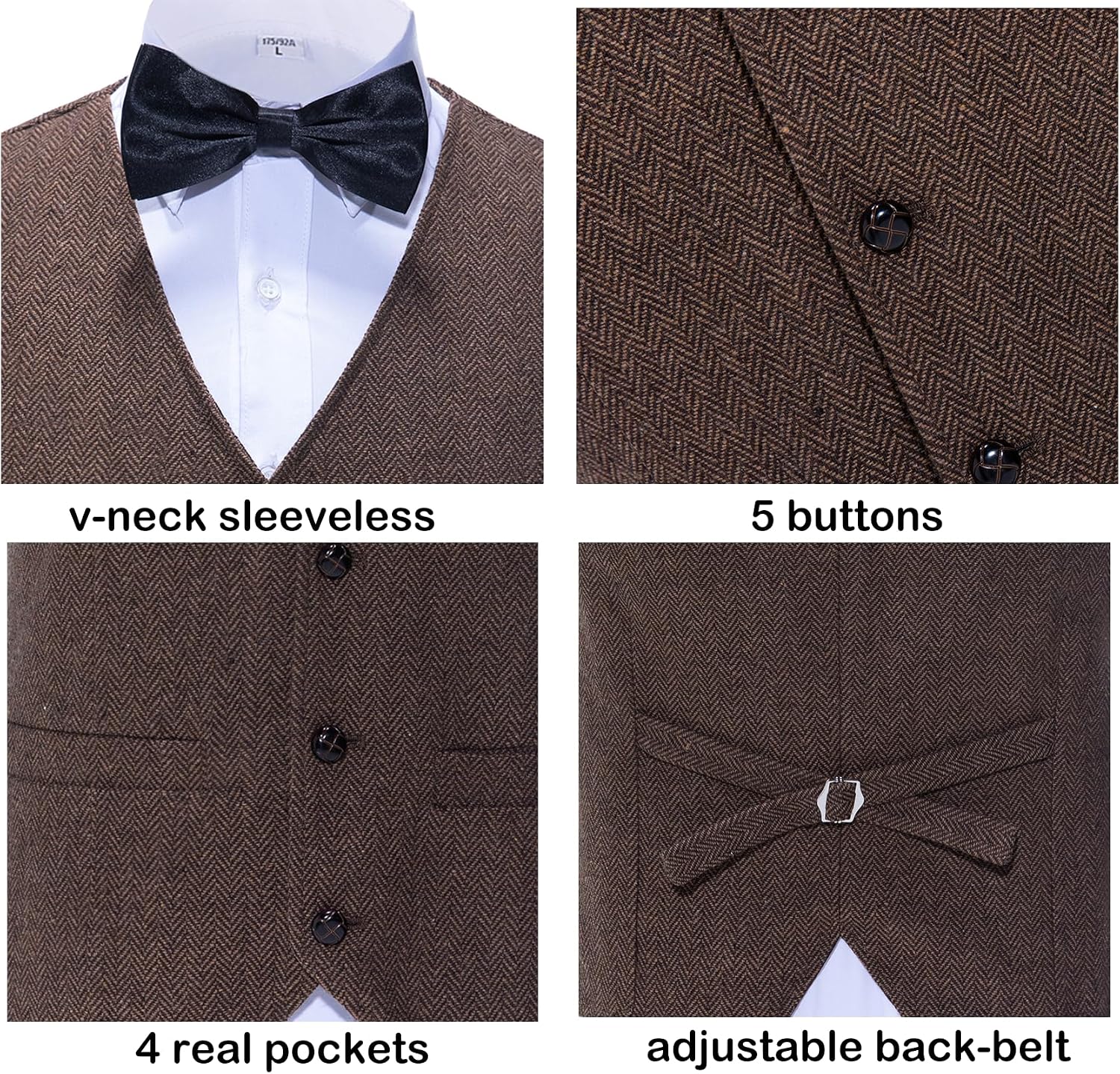 Thumbnail 3 de Solovedress Herren-Weste im Fischgrätmuster mit V-Ausschnitt für Hochzeit, Business & Alltag