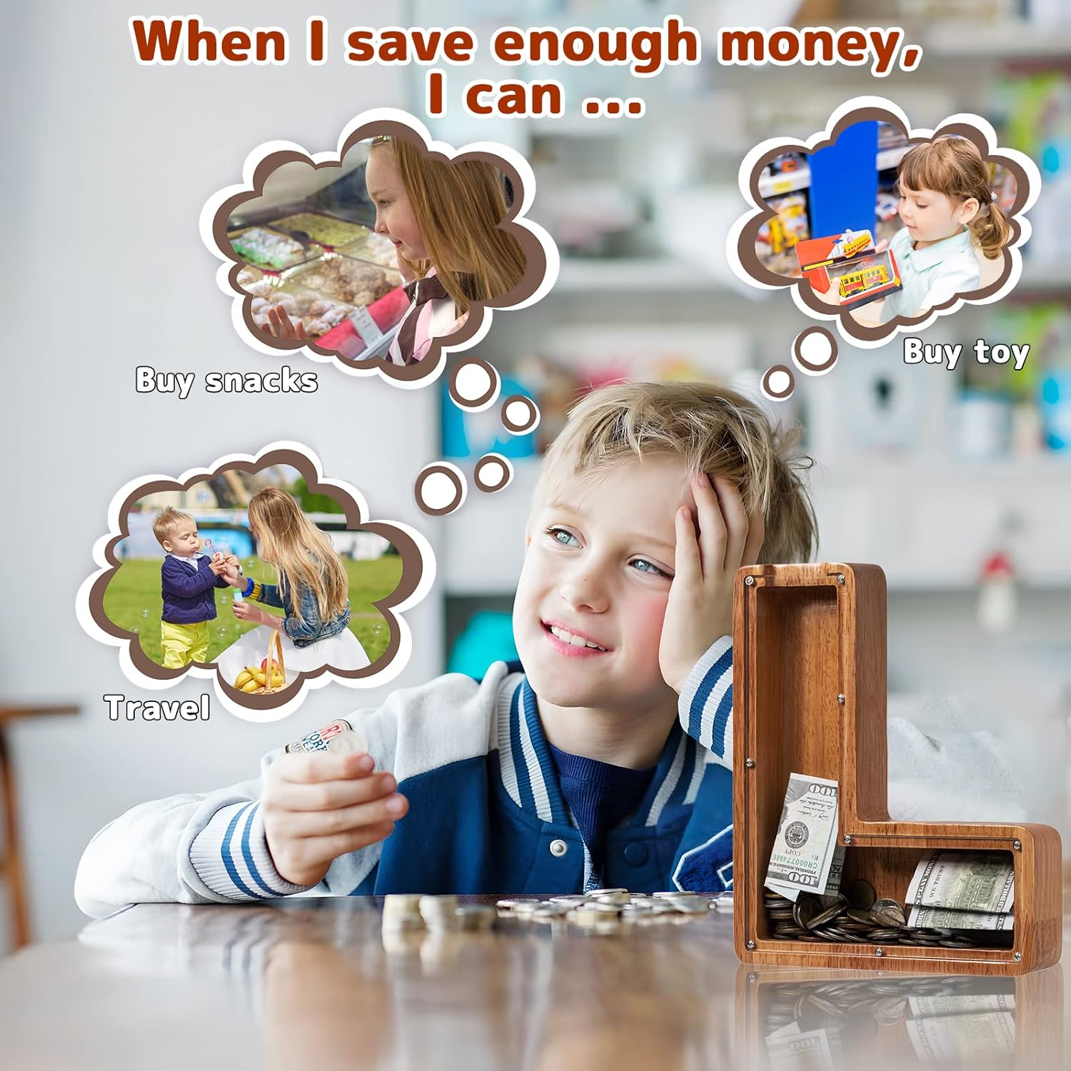 Thumbnail 6 de Piggy Bank for Kids – Wooden Large Letter L Piggy Bank