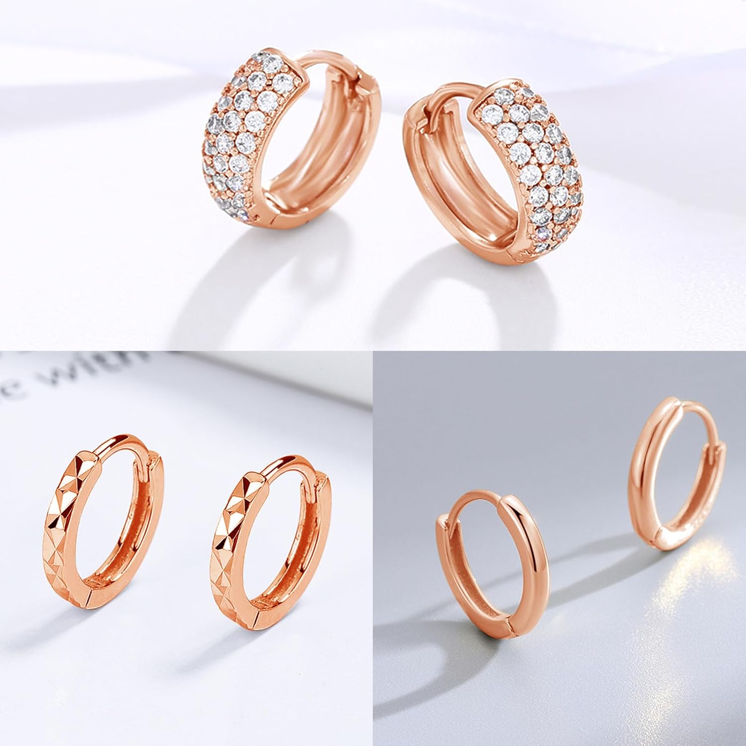 Thumbnail 2 de Zolkamery 3-Pair 925 Sterling Silver Hoops with Zircon – Small Hypoallergenic Sleeper Set
