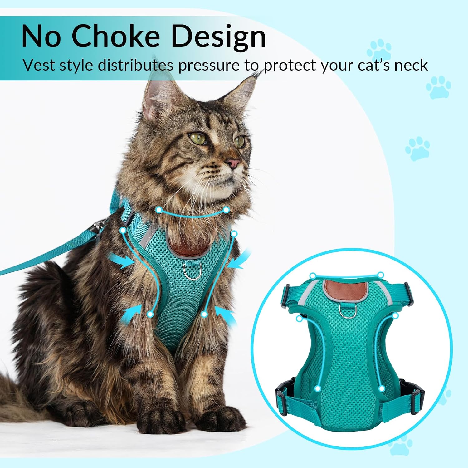 Thumbnail 6 de Cat Harness and Leash Set with AirTag Holder (Teal) — Escape-Proof, Small Cat Vest for Outdoor Walks