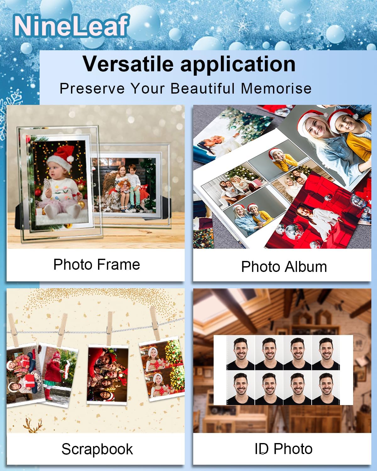 Detalle de NineLeaf Compatible pour Canon Selphy CP1300/CP1500 – Lot papier photo 10x15 cm (108 feuilles) + 3 cartouches KP108/KP108IN