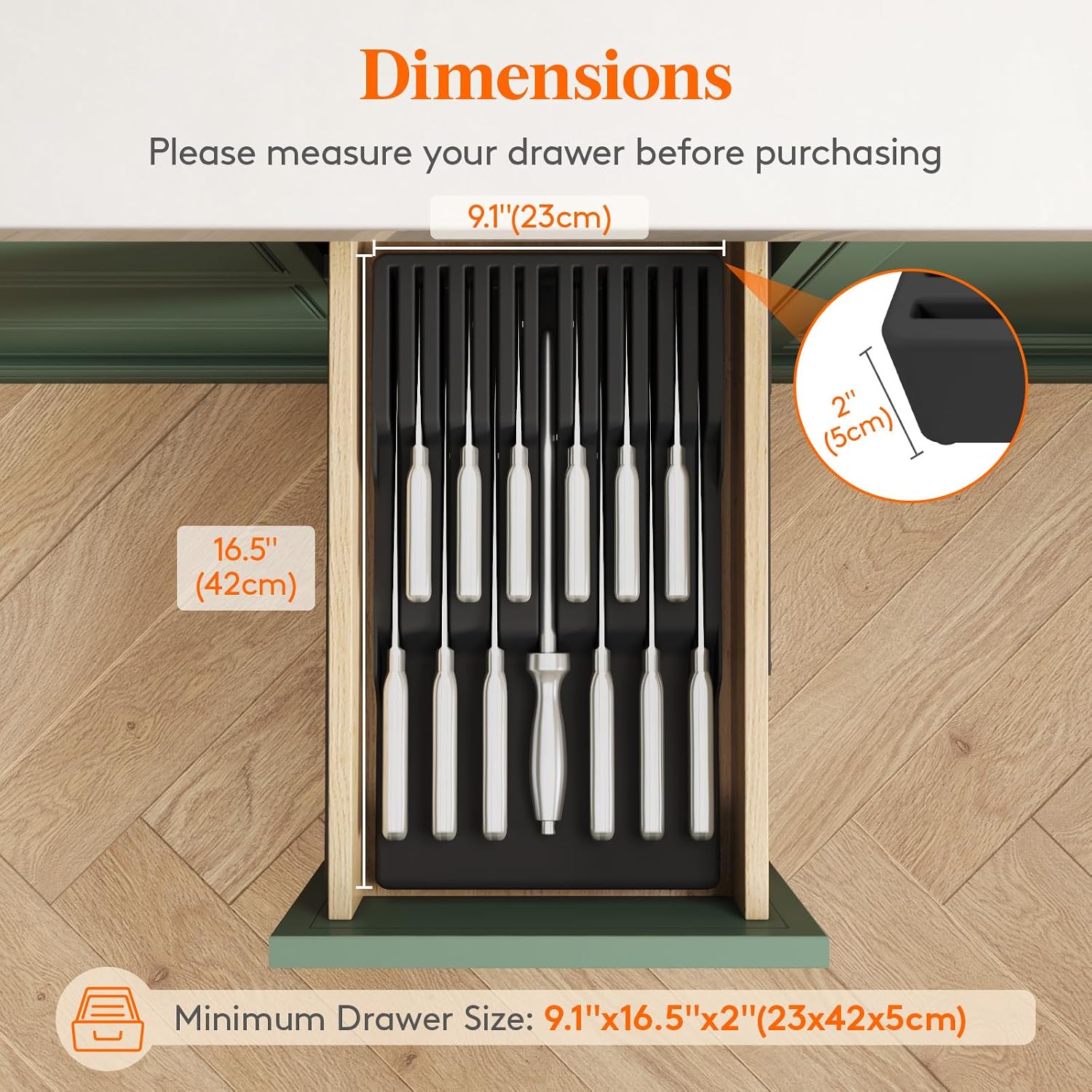 Detalle de Lifewit 24508 Magnetic Knife Drawer Organiser for 12 Knives, Black