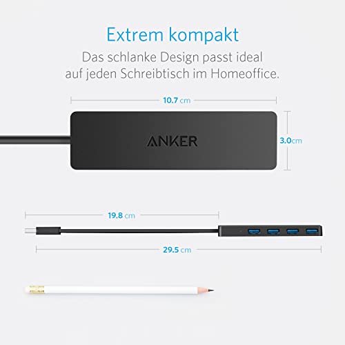 Detalle de Anker Ultra Slim 4-Port USB 3.0 Flacher Datenhub – kompakt, zuverlässig, bis zu 5 Gbps