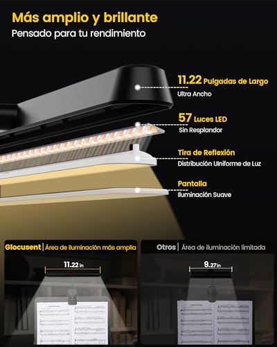 Detalle 2 de Glocusent 57 LED Lampara Partituras: luz amplia para atril con 3 colores y 5 niveles de brillo