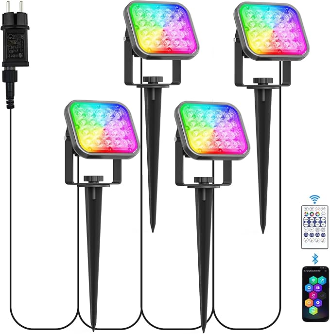 Detalle de NATPOW Focos LED RGB para Jardín con Bluetooth 🌈