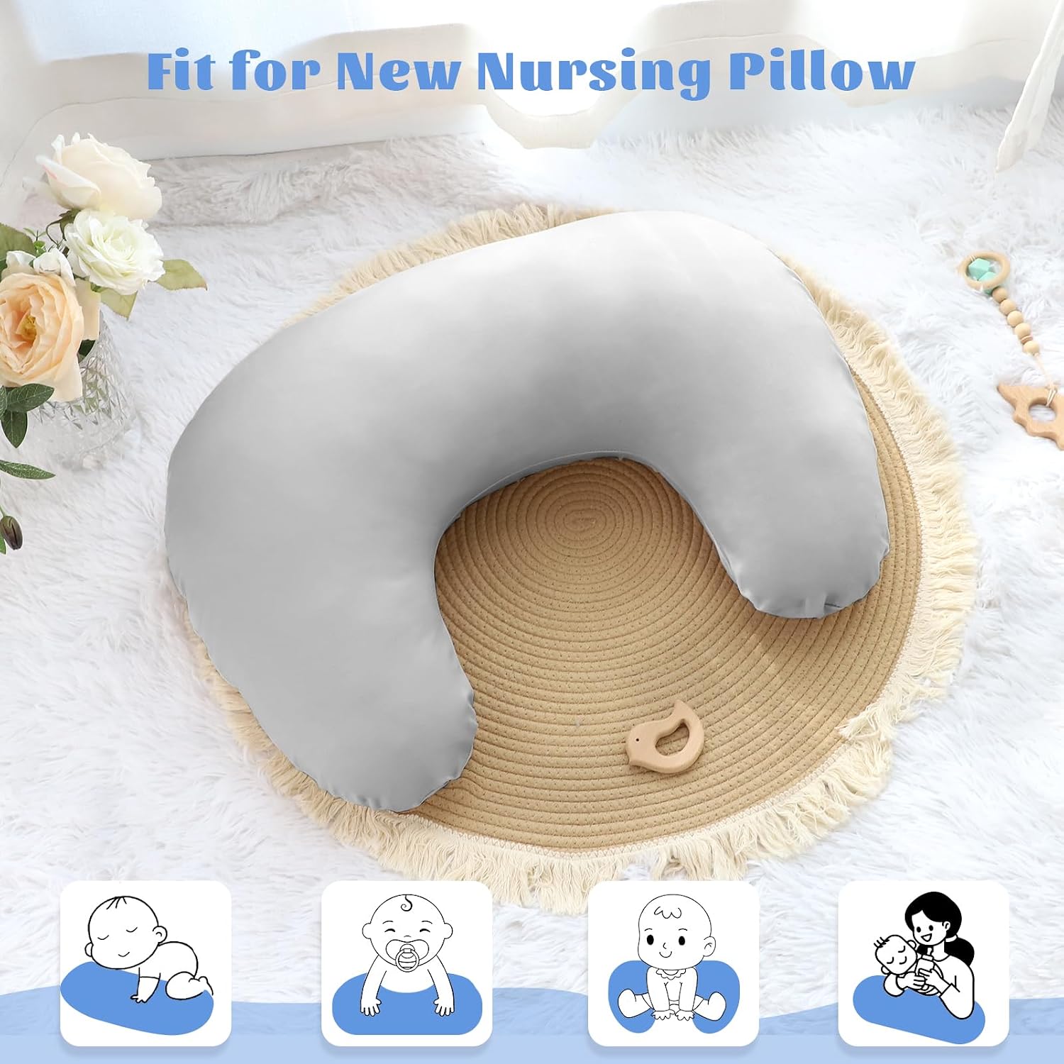 Detalle de Hooyax Nursing Pillow Cover in Gray