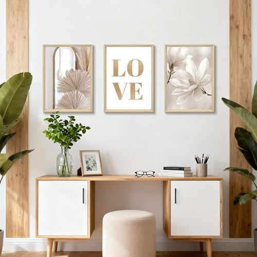 Detalle 2 de 3 Pcs Boho Amor Beige en Lona con Marco – Cuadros Decoración Modernos (40x60 cm) FajerminArt