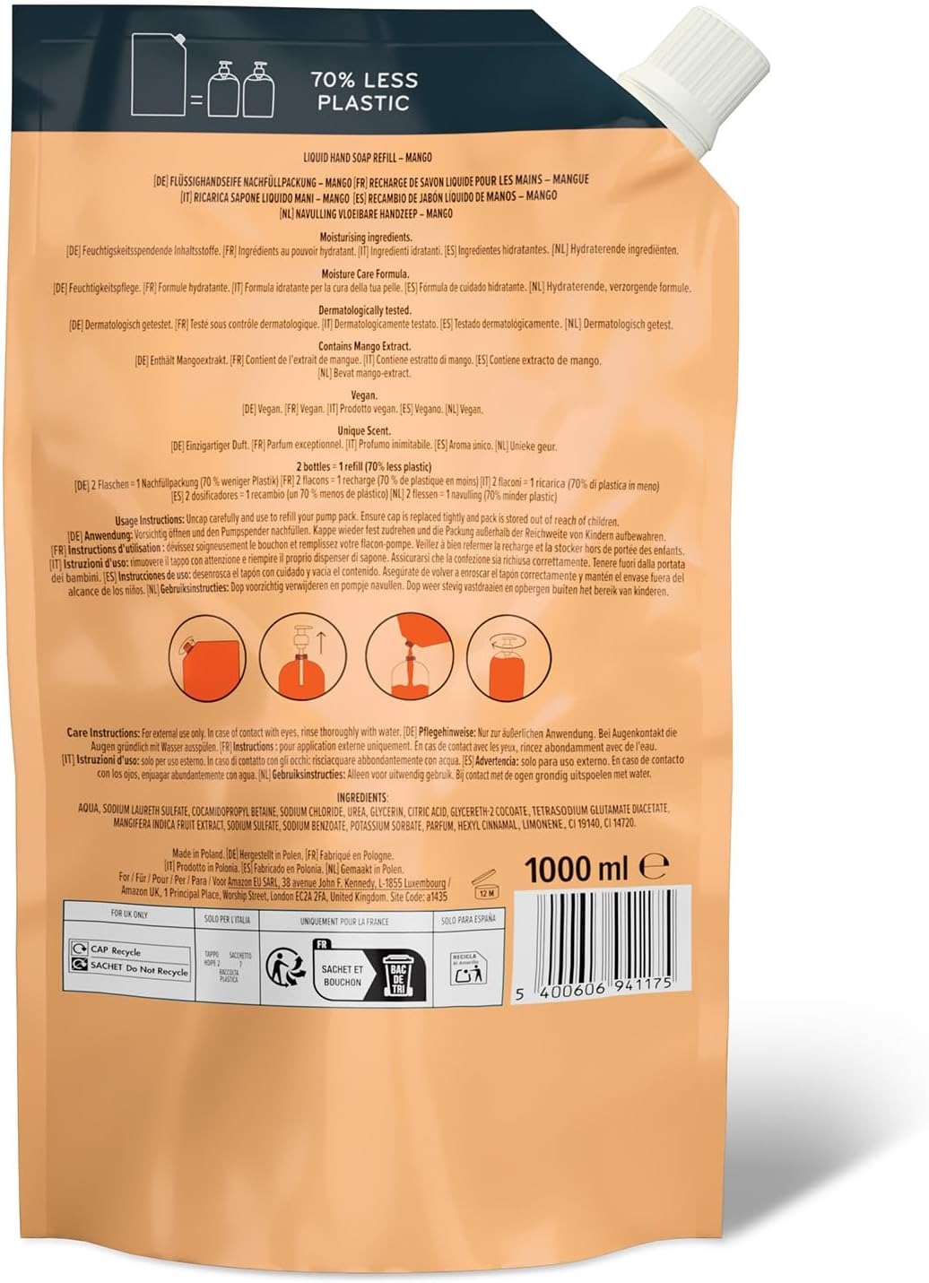 Detalle de by Amazon Recambio de Jabón para manos Mango 2 x 1000 ml