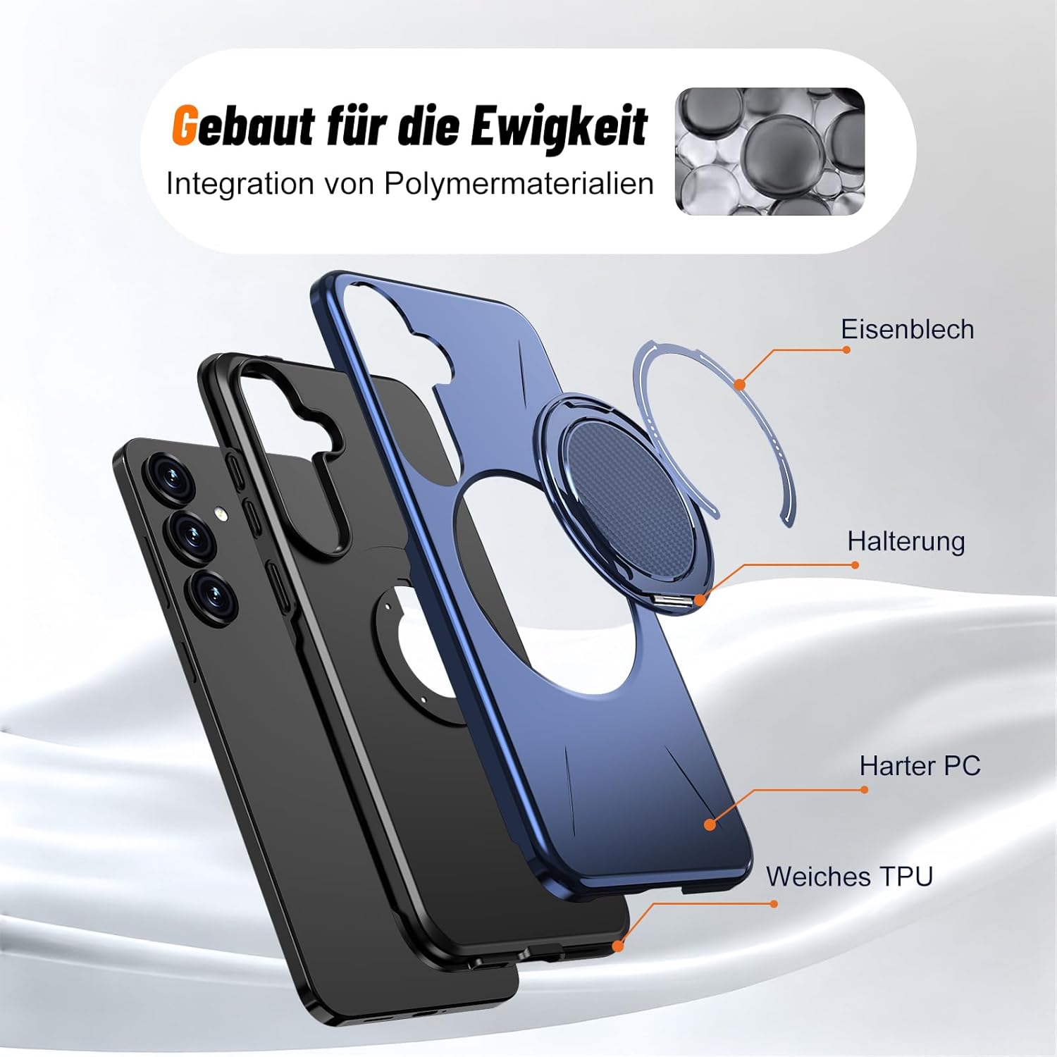 Thumbnail 6 de Vanki Hülle für Samsung Galaxy A25 5G – 360° Ring-Ständer, Doppelter Schutz aus TPU und PC (Blau)