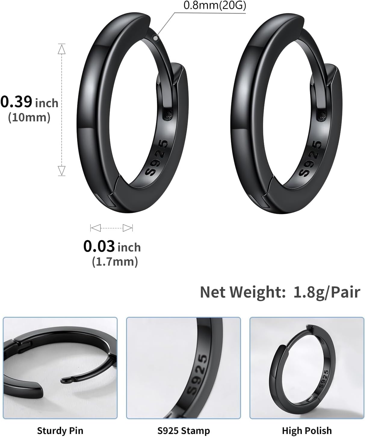 Detalle 2 de SILVERCUTE Argent 925 Huggie 12 mm
