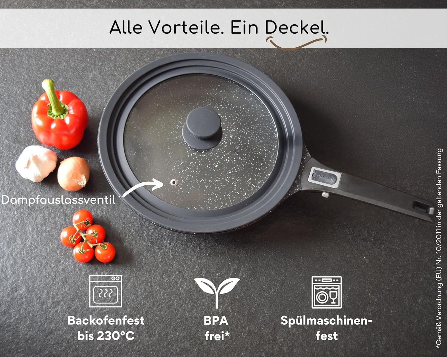Detalle 2 de DIVORY Pfannendeckel für 28, 30 & 32 cm – Glasdeckel mit abgestuftem Silikonrand