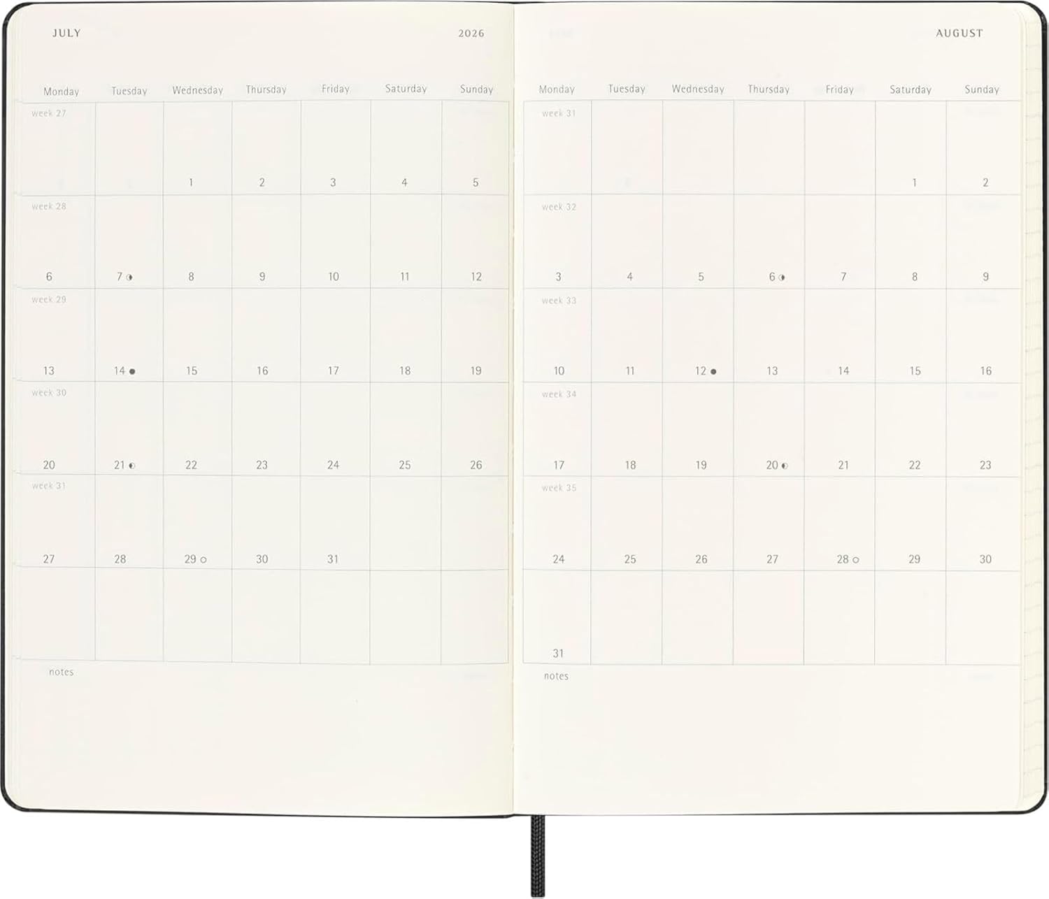 Thumbnail 5 de Moleskine Tageskalender 2025–2026 (18 Monate) 13 x 21 cm, Schwarz – harter Einband mit Gummiband