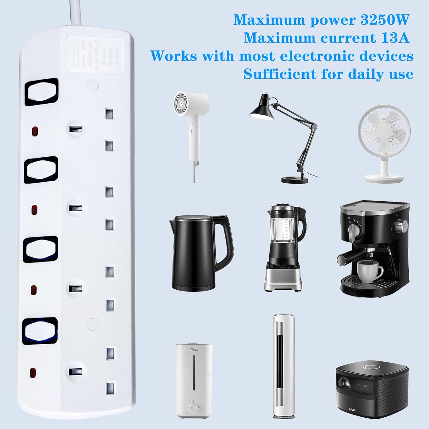 Thumbnail 5 de 5M Extension Lead with Individual Switches: 4‑Way, Wall Mountable, Surge Protected