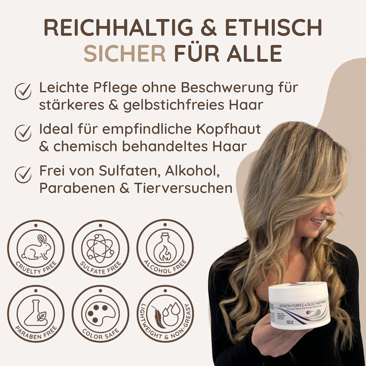 Detalle 2 de Vitamins Keratin Haarkur Silber Haar Maske – Shiny Hair Haarmaske für blondiertes, geschädigtes Haar