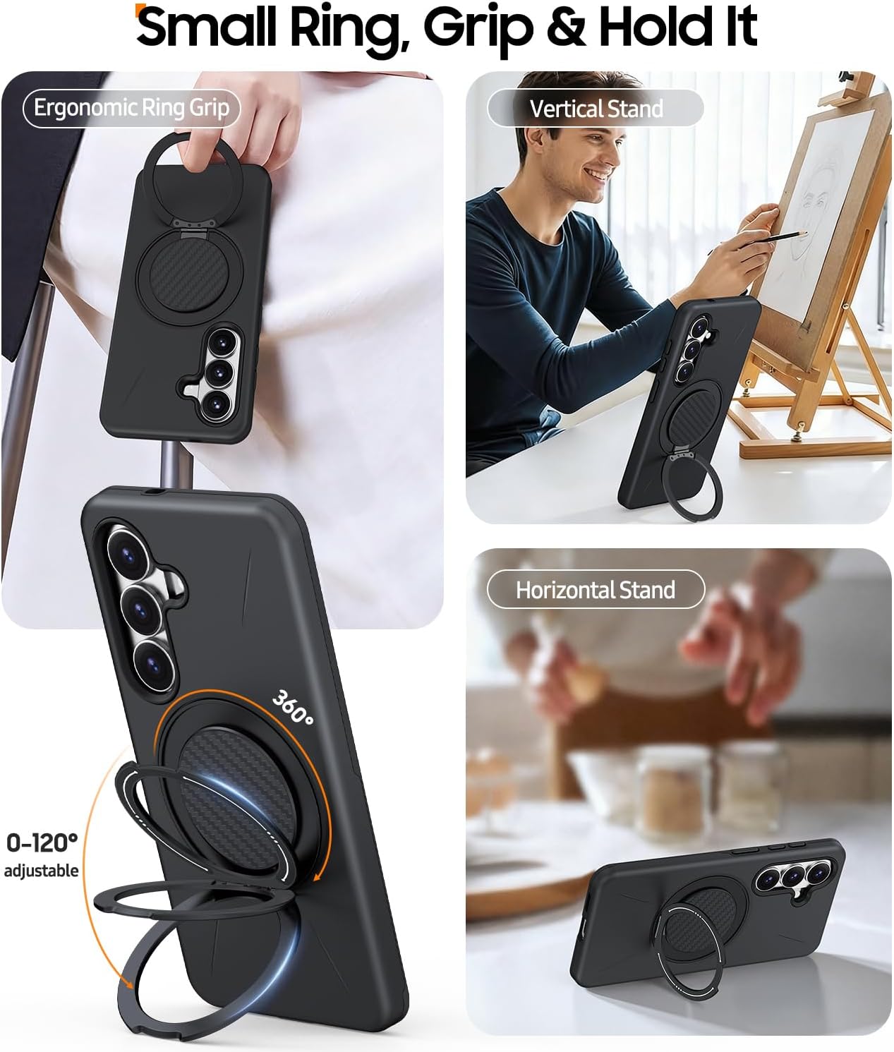 Detalle de AOUIA Samsung S26 Case with 2-Pack Screen Protector: Military-Grade Shockproof Protection with 360° Rotating Kickstand