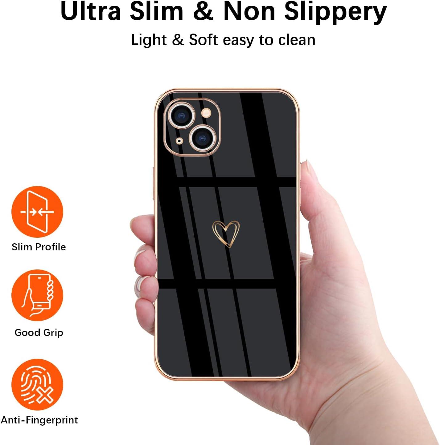 Detalle de HopMore Silicone Case for iPhone 15 with Heart Pattern — Slim, Protective TPU Shell