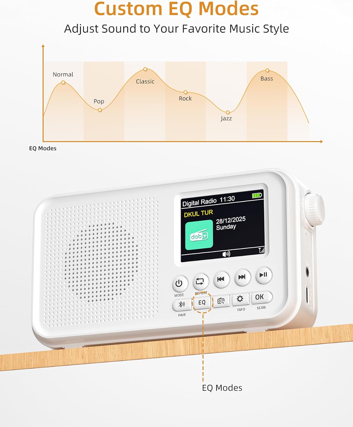 Thumbnail 6 de Radio Portatile DAB/FM, Bluetooth, 3000 mAh, TF fino a 64 GB, Type-C, 8 W - doppia sveglia