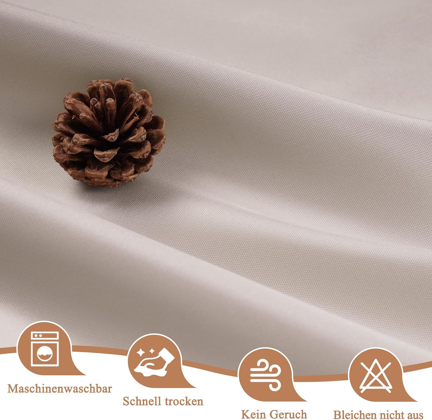 Detalle de EurCross Duschvorhang 200x180 cm sandfarben, wasserdicht & anti-Schimmel – mit 14 Ringen