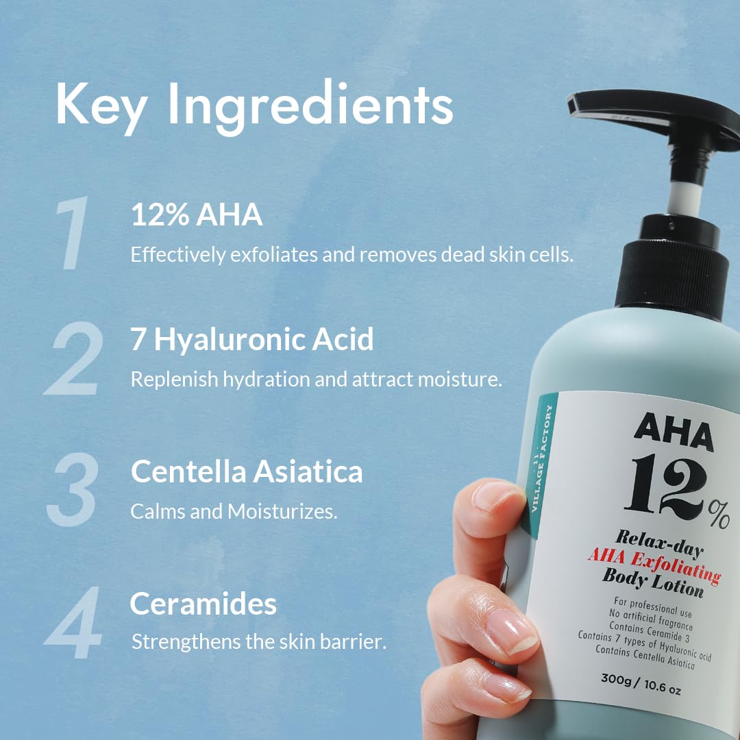Detalle de V11FACTORY AHA 12% Glycolic Acid Body Lotion (Unscented) with Hyaluronic Acid & Collagen