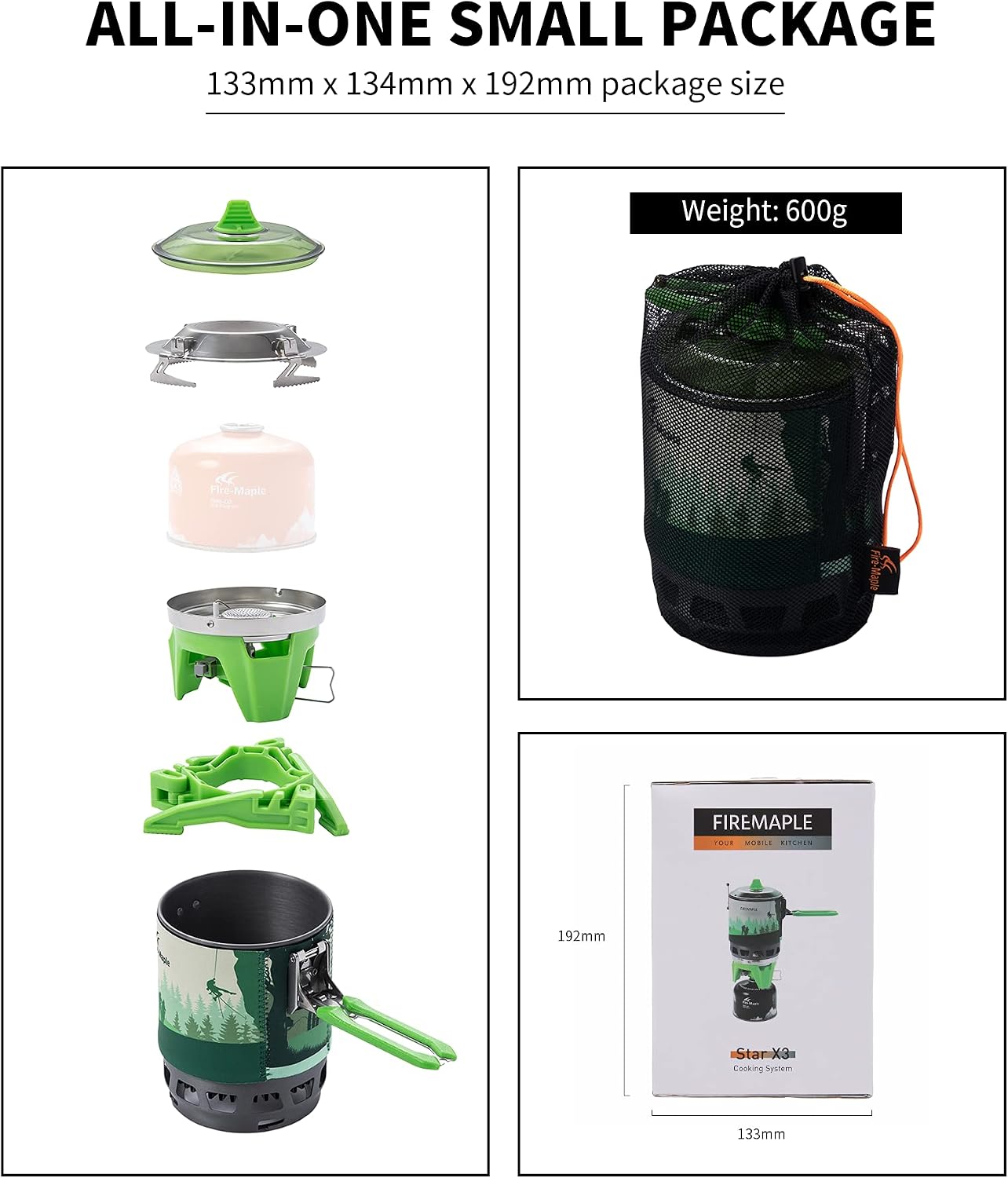 Detalle 1 de Fire-Maple FMS-X3 0.8 Litre Camping Stove with Electric Ignition, Wind-Resistant Pot Support (Green)