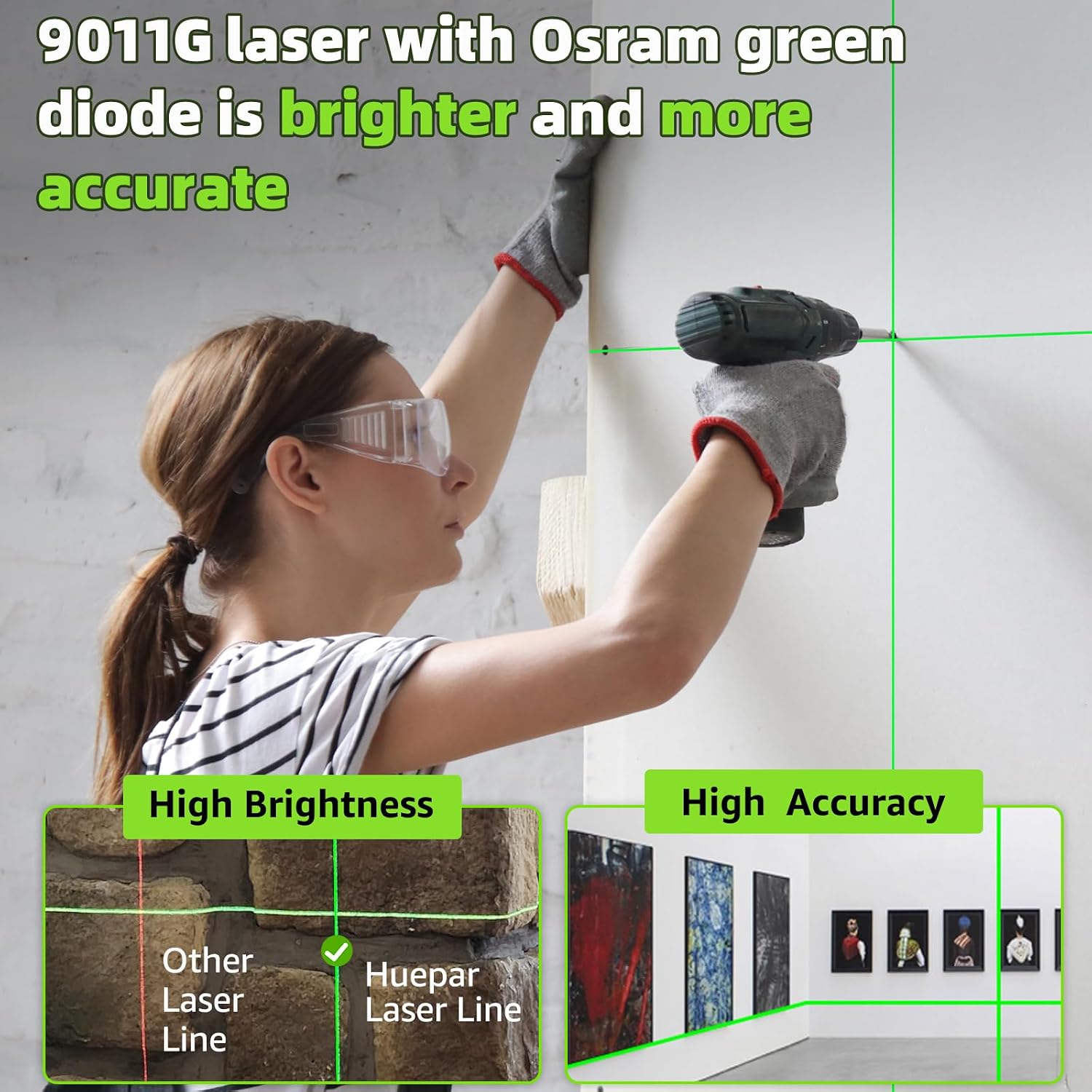 Detalle de Huepar 9011G Green Cross Line Laser Level, Self-Leveling with Magnetic Base