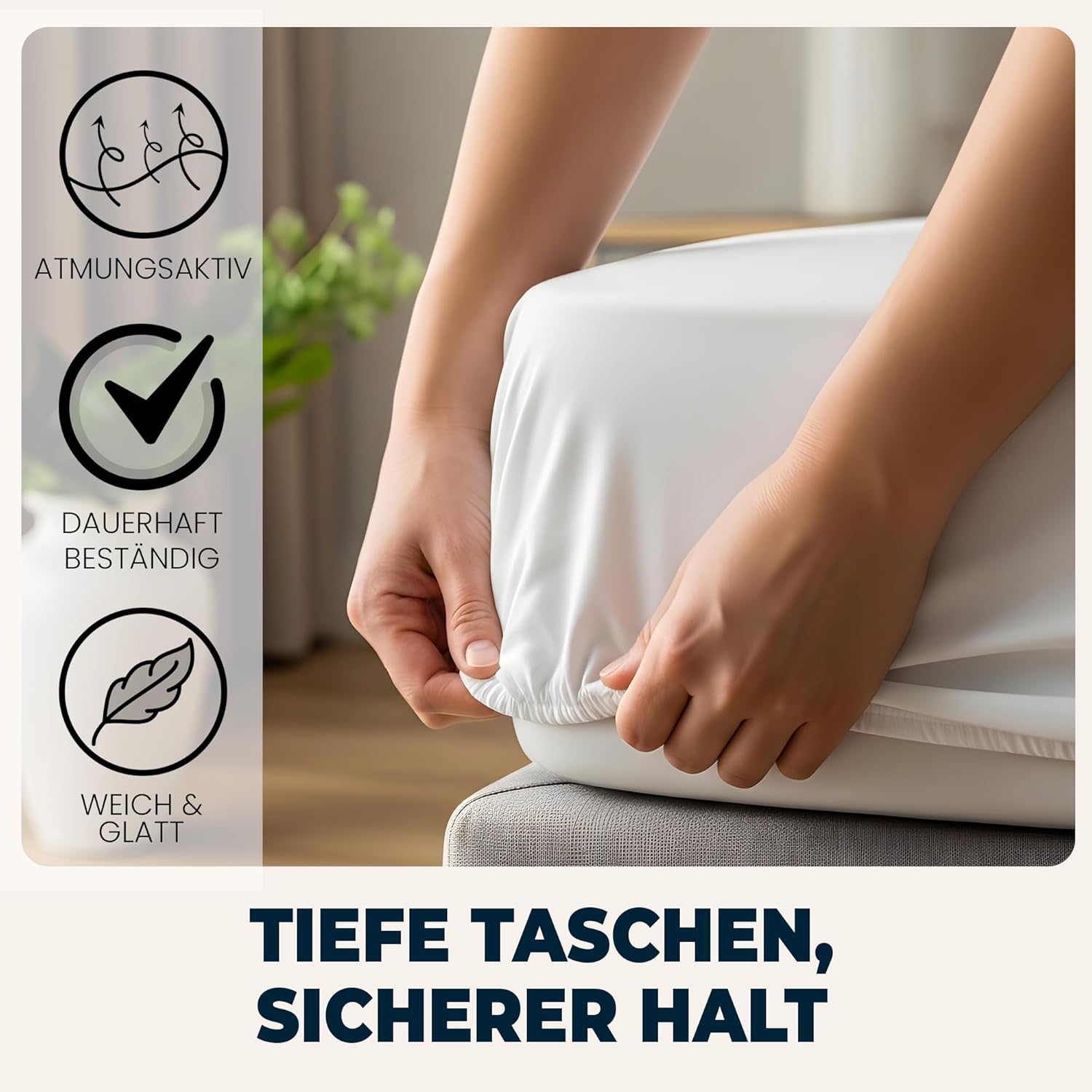 Detalle 2 de Flowen Mikrofaser Spannbettlaken 120x200 cm weiß – atmungsaktiv, hypoallergen, 30 cm Tiefe