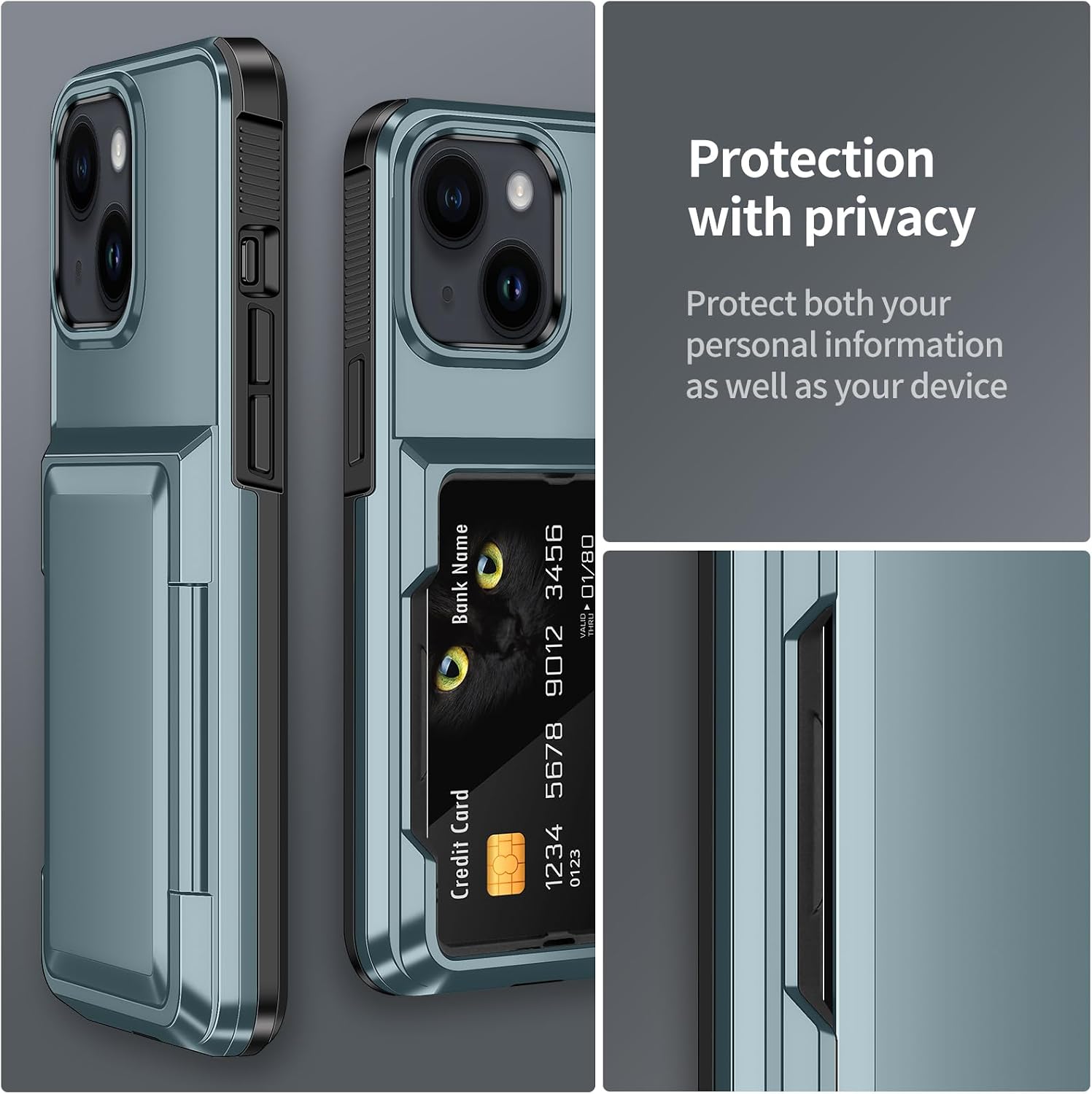 Detalle de Aolcev iPhone 14 Case with Card Holder: Slim Wallet meet Heavy-Duty Protection