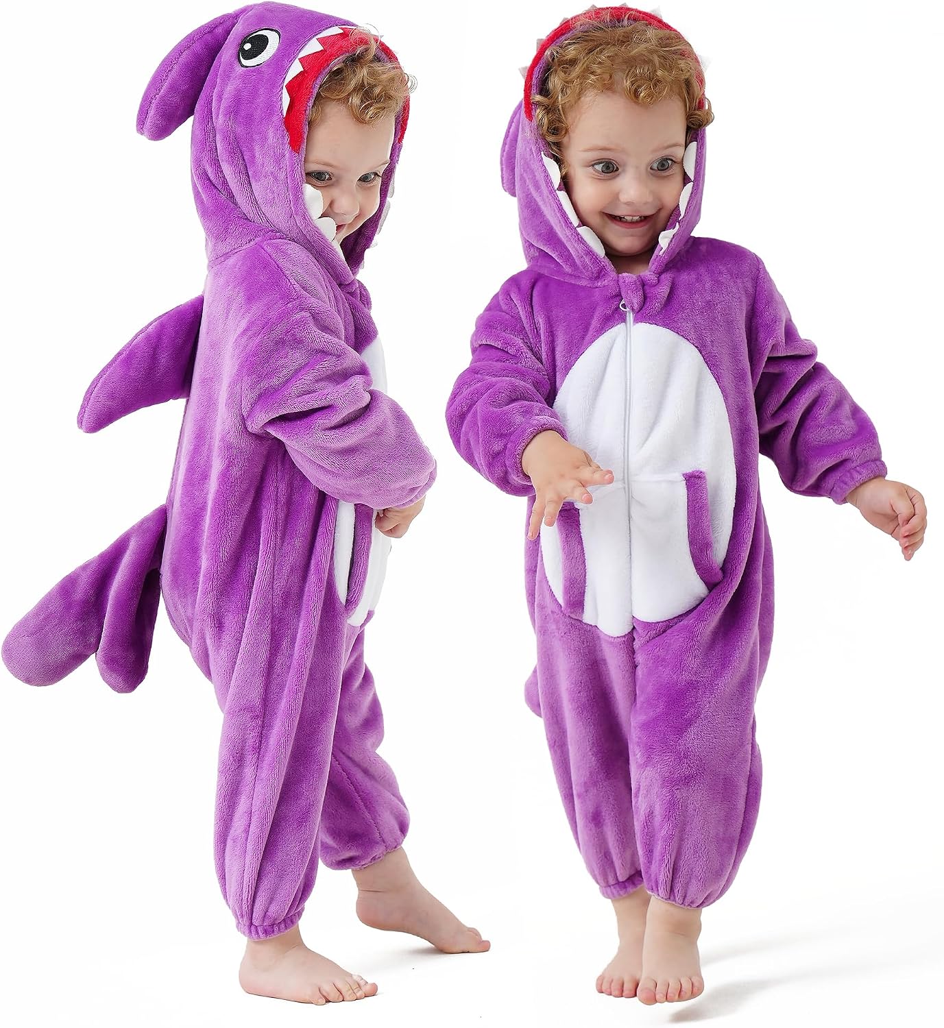 Detalle de DILUFUN Baby Shark Onesie Costume, Flannel with 3D Hood and Two-Way Zipper