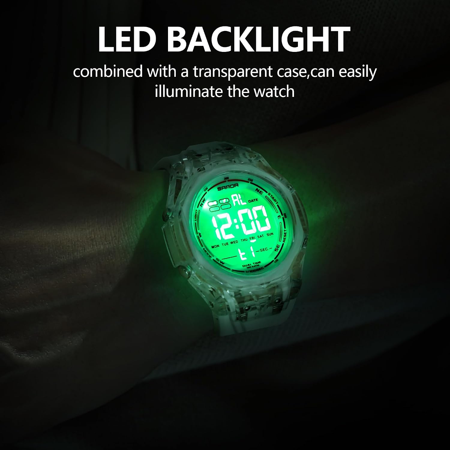 Detalle de TICKEEN orologio digitale sportivo da uomo multifunzione impermeabile con allarme, conto alla rovescia e luce