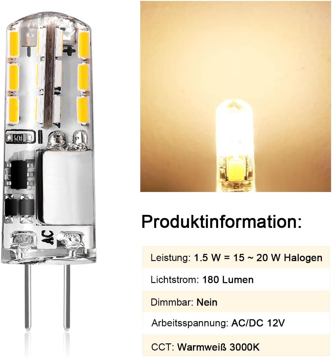 Detalle de Tailcas G4 LED Warmweiß 1,5W 10er Pack