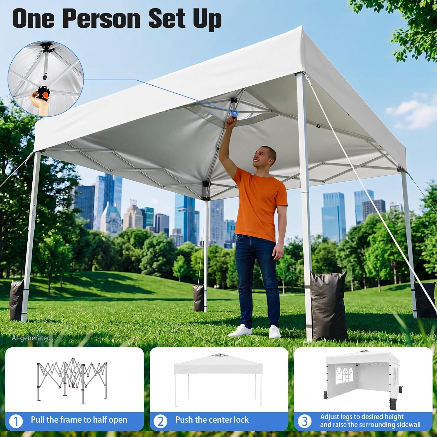 Detalle de Arforbys 003 10x10 Pop-Up Canopy Tent, UPF 50+ Shade, Vented Roof