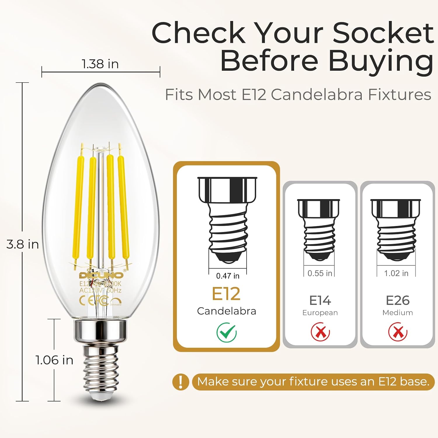 Thumbnail 6 de DiCUNO CA-EB-E12-C35-4W-DMB-DW-10P E12 LED Bulbs, 5000K, Dimmable, 10-Pack