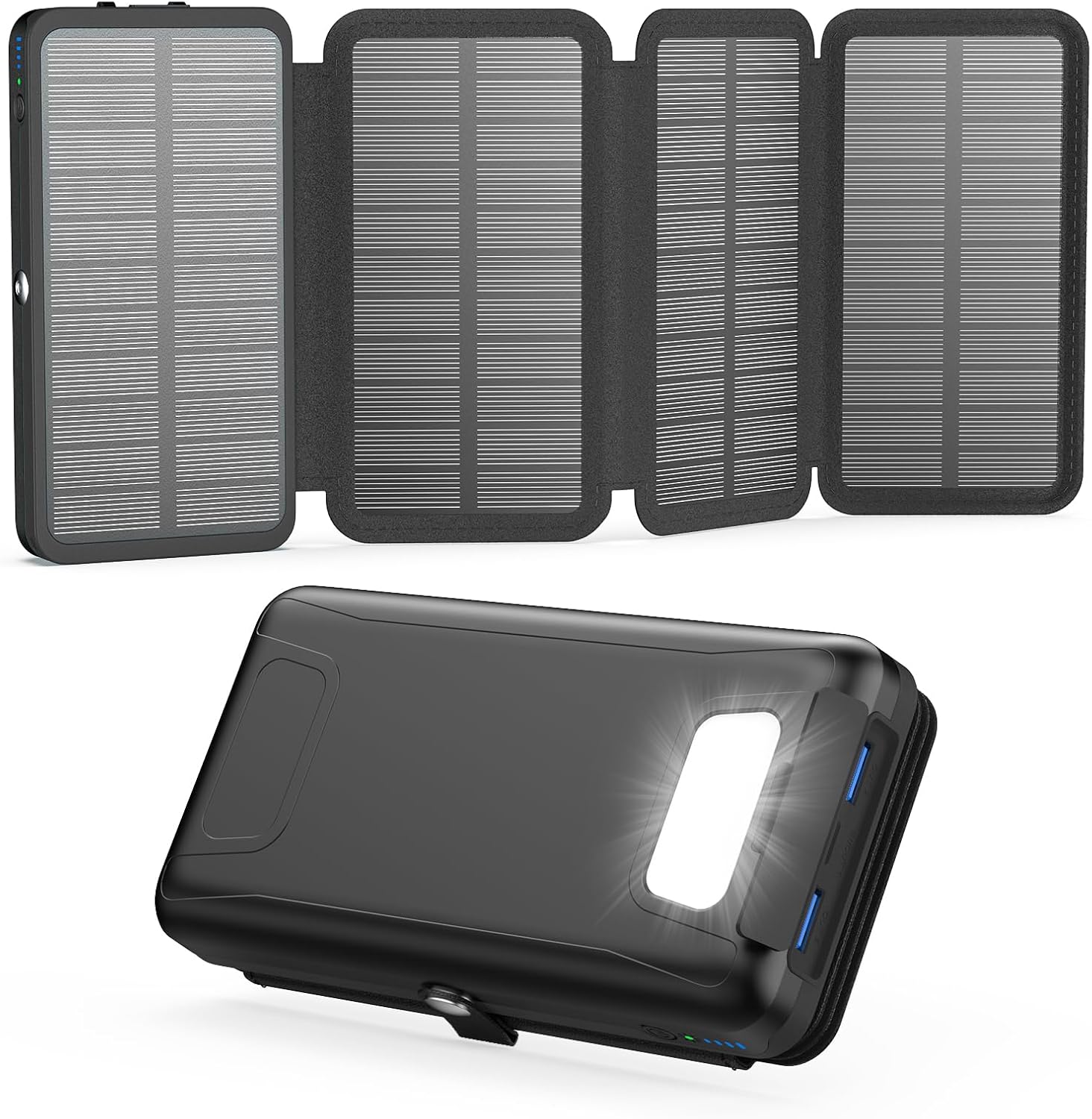 Detalle de Solar Powerbank 20000mAh – A ADDTOP Solar Ladegerät mit 22,5W Schnellladung, 4 faltbaren Solarpanels und USB-C/USB-A