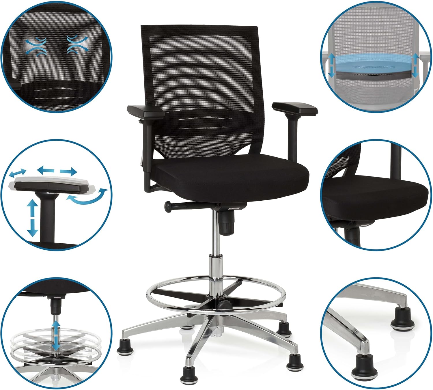 Detalle de HJH Office 657550 – Sedia da lavoro da banco TOP WORK: ergonomia, stile e regolazioni intelligenti