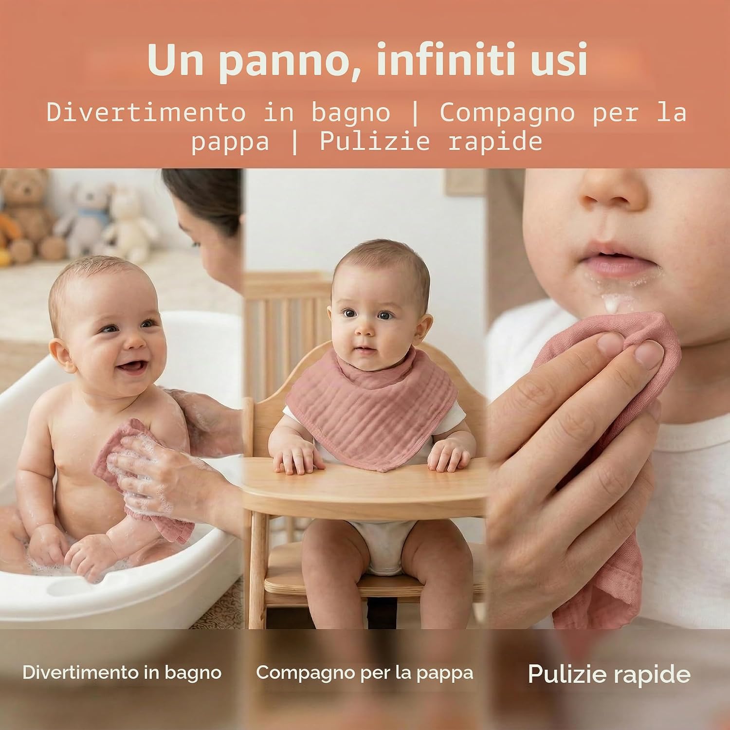 Thumbnail 6 de Koo-dib Mussoline Neonato Cotone 10 Pezzi 30x30 cm – Salviette e Quadrotti in Mussola per Neonati