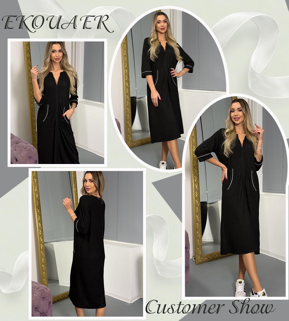Detalle de Ekouaer Women's Zipper Robe