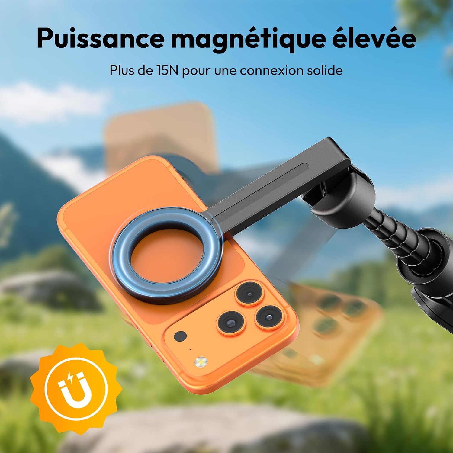 Detalle de ULANZI SK26 trépied magnétique pour selfie (113 cm) avec télécommande Bluetooth