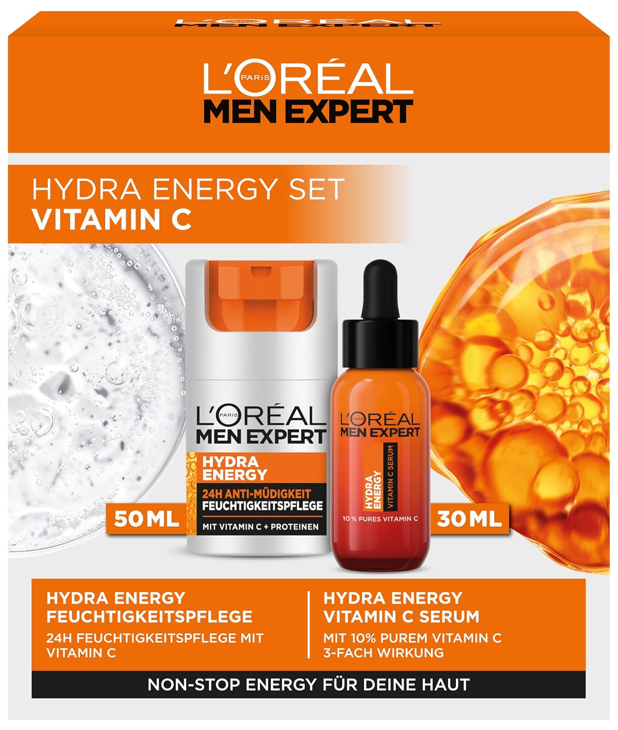 Detalle de L'Oréal Men Expert Pflegeset gegen müde Haut für Männer – Serum + 24H Anti-Müdigkeit Feuchtigkeitscreme (30 ml + 50 ml)