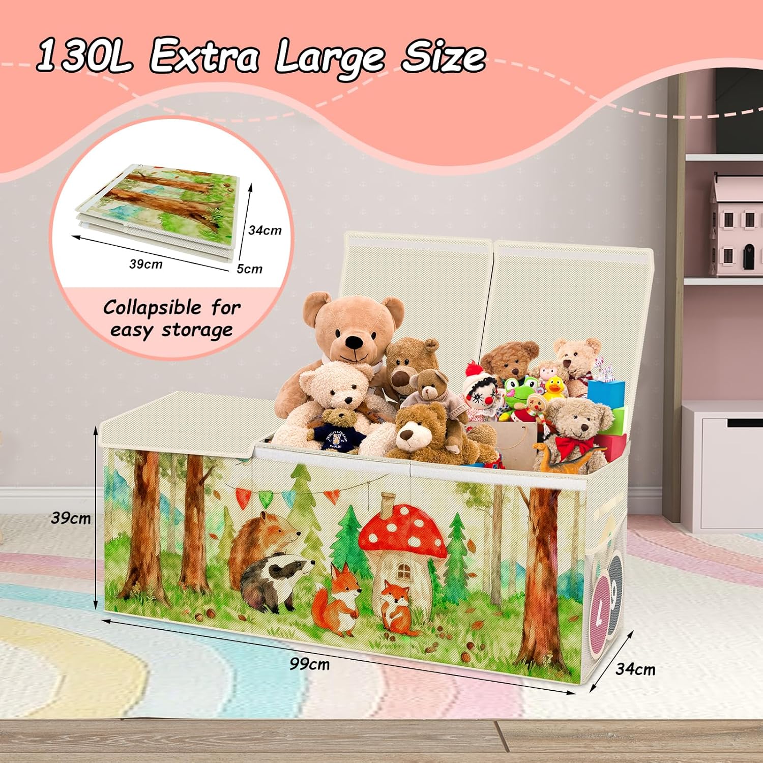 Thumbnail 5 de KR KITCHENRAKU Toy Box Storage with Lid – Extra Large 99x34x39cm (Off-white) by KitchenRaku