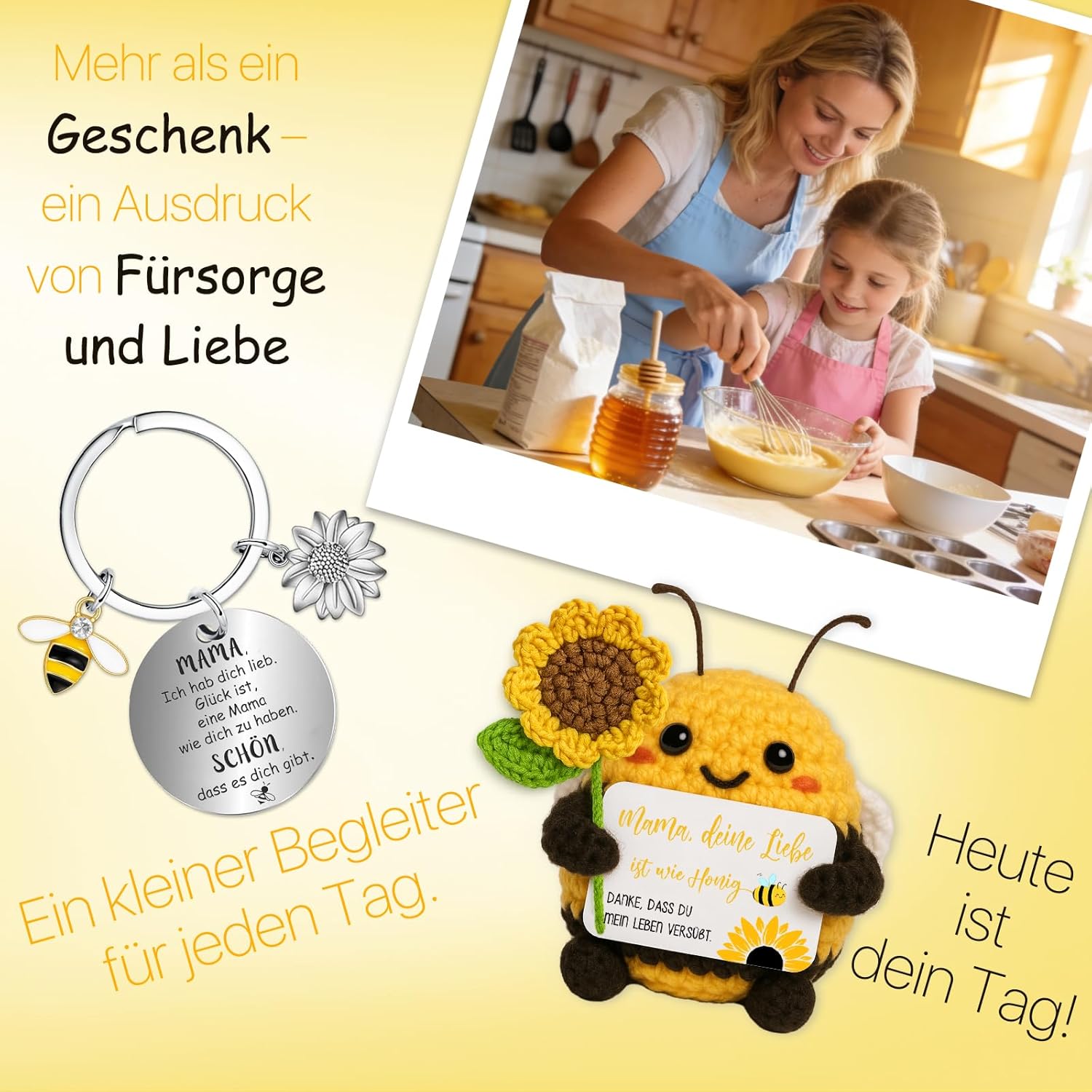 Thumbnail 6 de Farbeele Geschenkset: Positive Sonnenblumen-Biene als Schlüsselanhänger und handgefertigte Bienenfigur