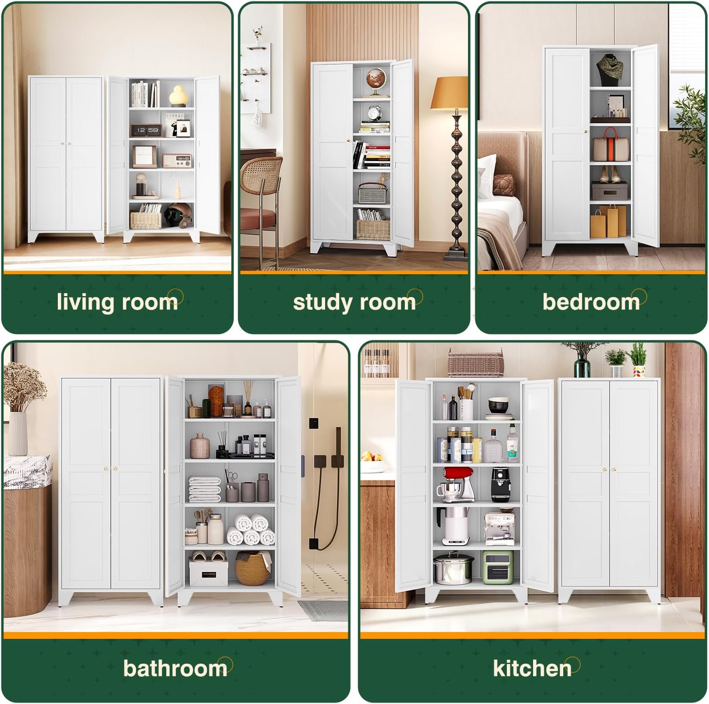 Thumbnail 4 de Letaya YW001 Metal Pantry Cabinet, 4 Adjustable Shelves, White, 61-Inch