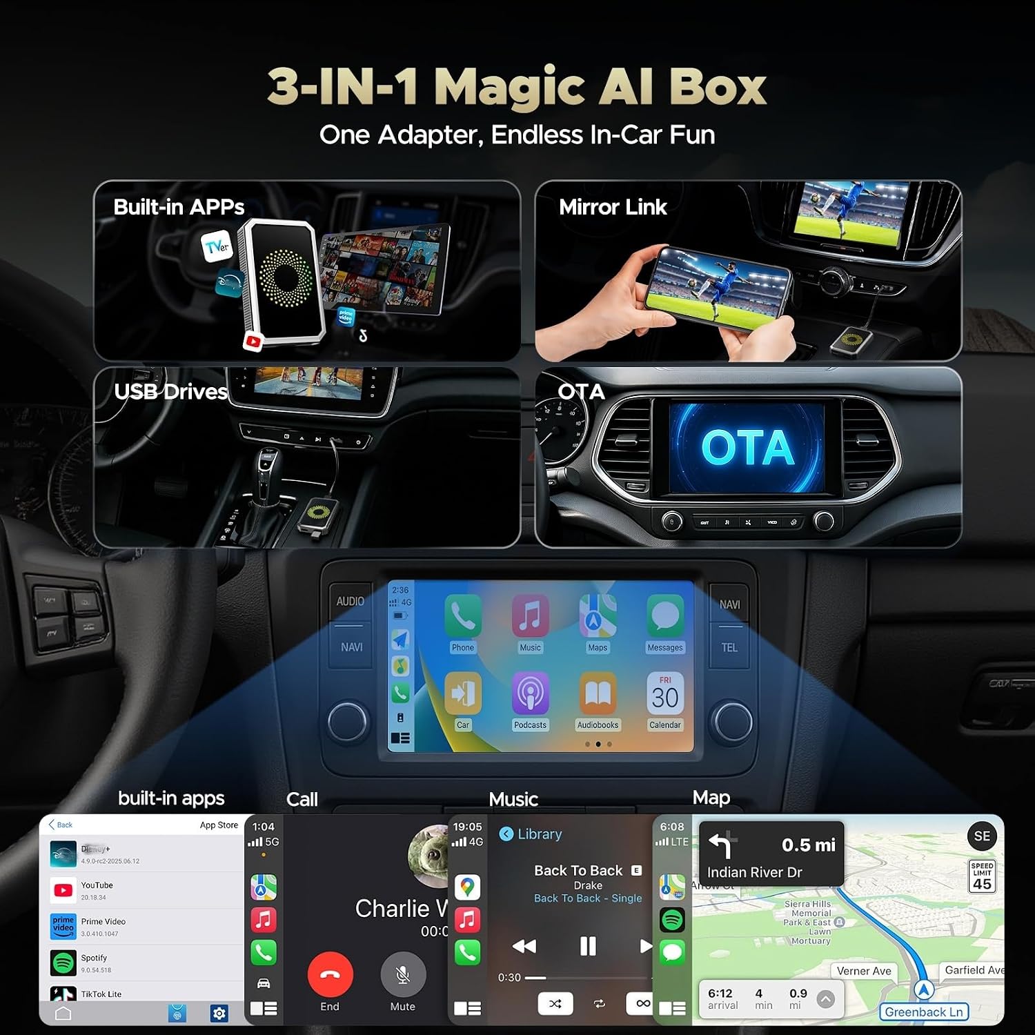 Detalle 2 de TOGUARDGO Wireless CarPlay Adapter, 3-in-1