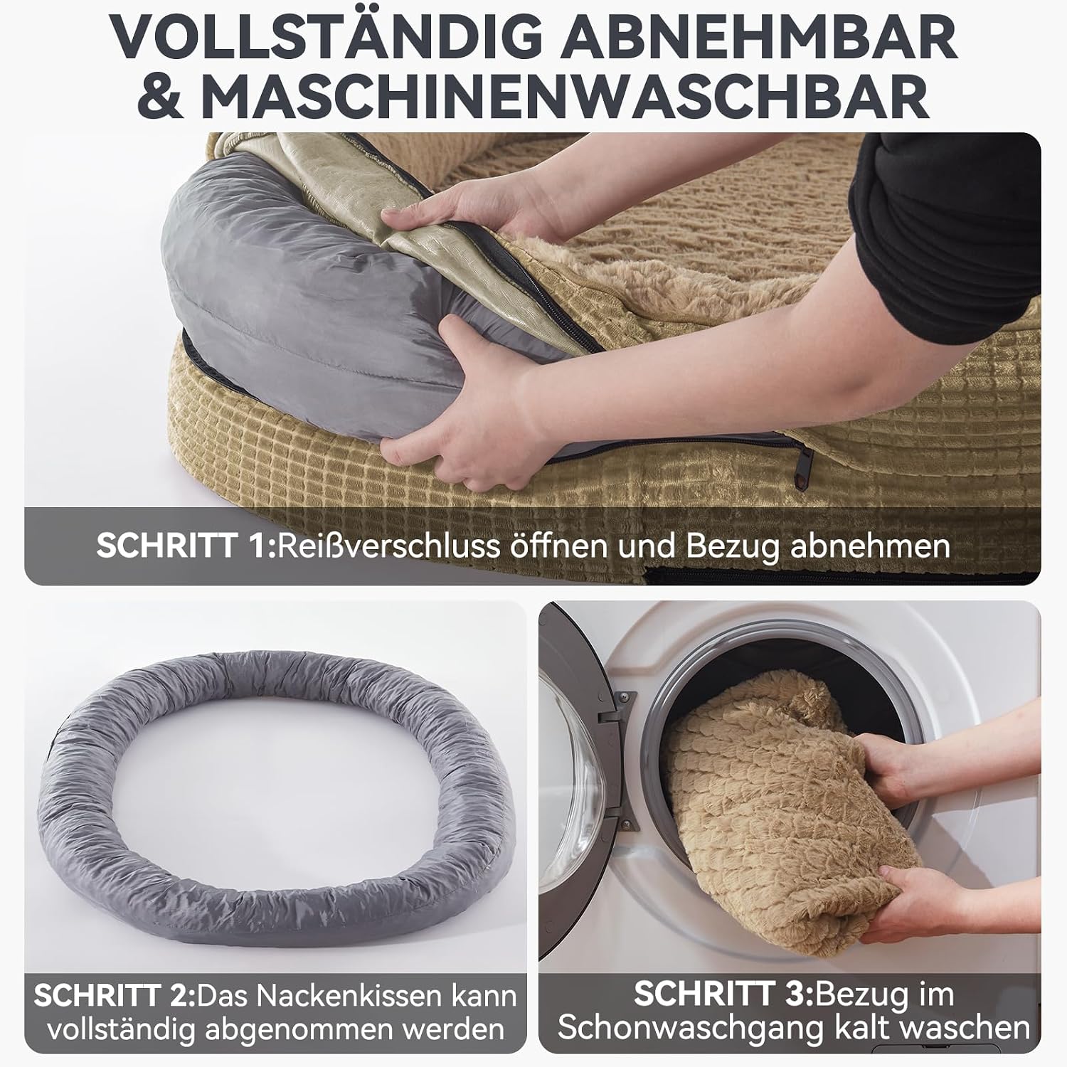 Thumbnail 6 de Pawk Orthopädisches Hundebett Mittlere Größe – Vierseitige Nackenrolle, Memory Foam, wasserdicht und abnehmbar