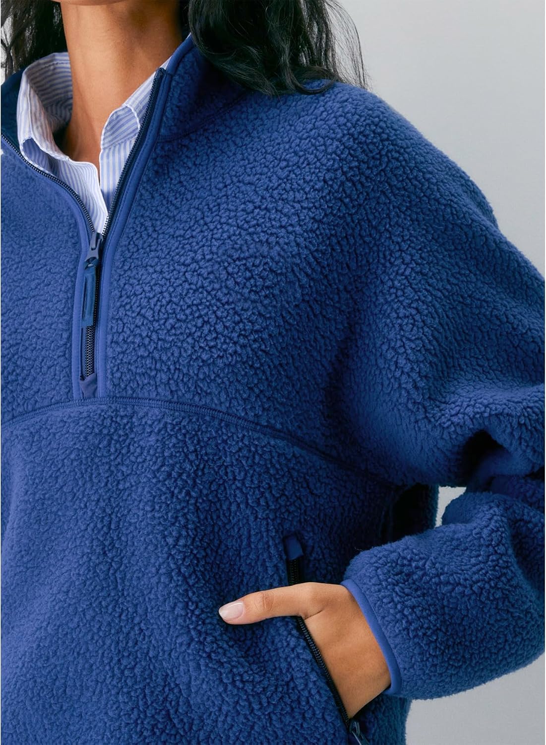 Thumbnail 5 de Keeliya Women's Quarter-Zip Sherpa Fleece Pullover, Polyester Mock Neck