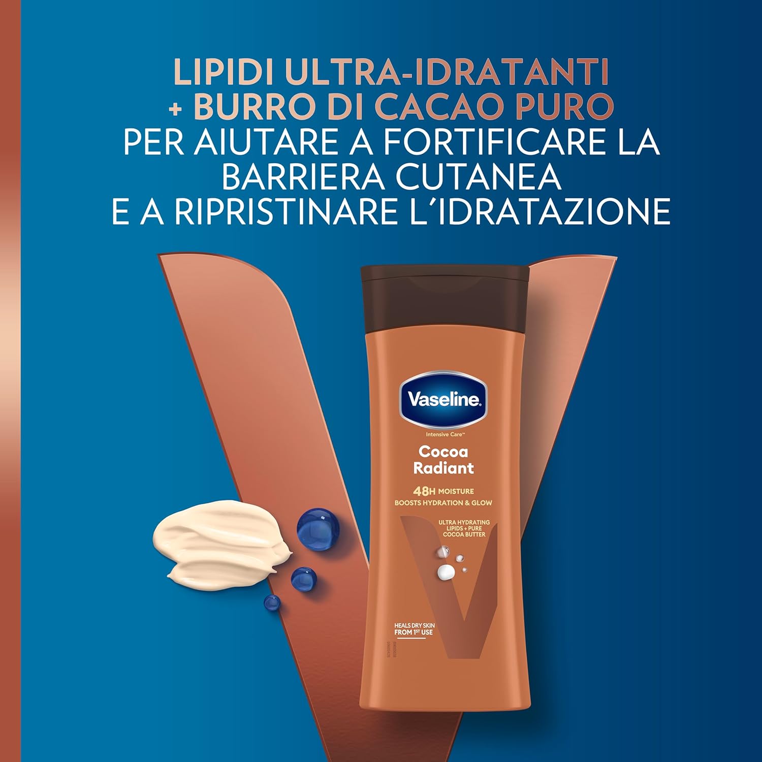 Thumbnail 3 de Vaseline Intensive Care Cocoa Radiant Lozione Corpo Idratante 48H con burro di cacao e lipidi, per pelle secca (2x200 ml)
