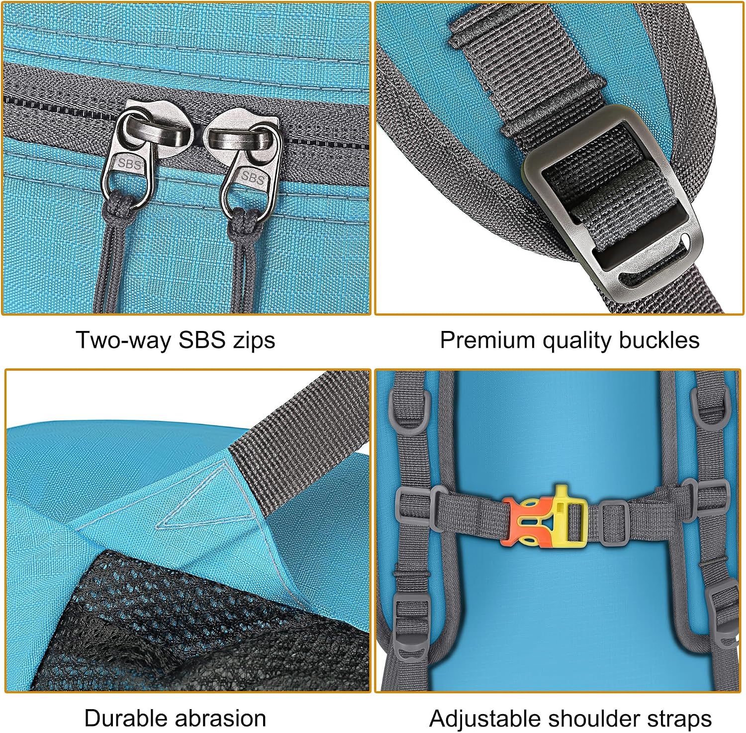 Detalle 2 de Bekahizar Lightweight Foldable Backpack 35L (Blue) – packable daypack for hiking, travel and everyday trips